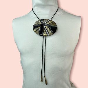 Resin Necklace Bakelite Bolo Tie Abstract Bejeweled Pendant Handmade Jewelry